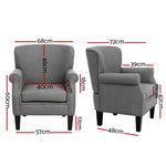 Artiss Armchair Accent Chair Retro Armchairs Lounge Accent Chair Single Sofa Linen Fabric Seat Grey UPHO-C-8083-GY