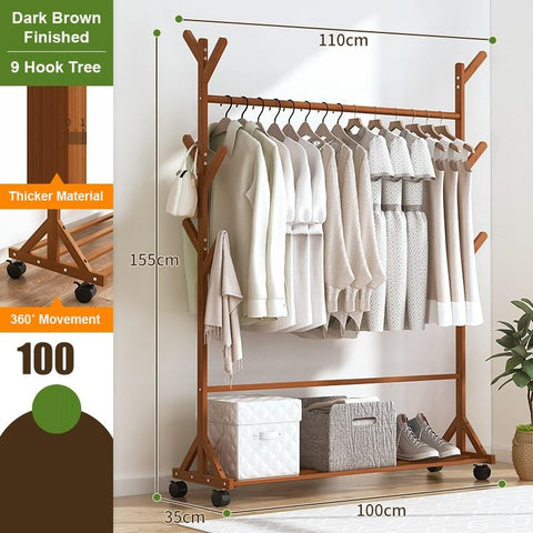 Portable Coat Stand Rack Clothes Hat Garment Hanger Hook with Shelf Bamboo 9 Hook without Rack V255-0503-04