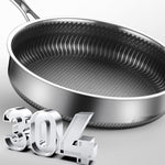 Stainless Steel Frying Pan Non-Stick Cooking Frypan Cookware 30cm Honeycomb Double Sided V255-304-30CM-PAN-LID-2SIDE