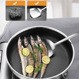 Stainless Steel Frying Pan Non-Stick Cooking Frypan Cookware 30cm Honeycomb Single Sided V255-304-30CM-PAN-LID