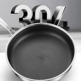 304 Stainless Steel Frying Pan Non-Stick Cooking Frypan Cookware 30cm Honeycomb Single Sided without V255-304-30CM-PAN