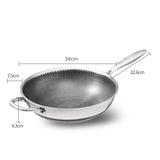 304 Stainless Steel 34cm Non-Stick Stir Fry Cooking Kitchen Wok Pan with Lid Honeycomb Double Sided V255-304-WOK-34-LID