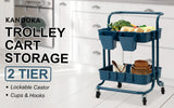 Trolley Cart Storage Utility Rack Shelf Organiser Swivel Kitchen 2 Tier BLUE V274-HA-GO36-TC-2BL