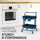 Trolley Cart Storage Utility Rack Shelf Organiser Swivel Kitchen 2 Tier BLUE V274-HA-GO36-TC-2BL