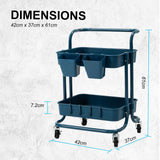 Trolley Cart Storage Utility Rack Shelf Organiser Swivel Kitchen 2 Tier BLUE V274-HA-GO36-TC-2BL