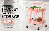 Kandoka 2 Tier Pink Trolley Cart Storage Utility Rack Organiser Swivel Kitchen V274-HA-GO36-TC-2PK