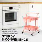 Trolley Cart Storage Utility Rack Shelf Organiser Swivel Kitchen 2 Tier PINK V274-HA-GO36-TC-2PK