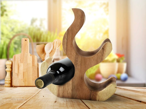 Wine Rack Carved Wood 3 bottle Wine Storage-Acacia Wood handcrafted V277-LAYA3BOTTLERACK