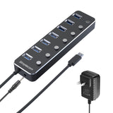 Simplecom CH375PS Aluminium 7 Port USB 3.0 Hub with Individual Switches and Power Adapter V28-CH375PS