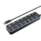 Simplecom CH375PS Aluminium 7 Port USB 3.0 Hub with Individual Switches and Power Adapter V28-CH375PS