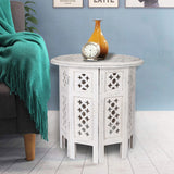 Scilla Rubber Wood Timber Round 45cm Side Table - White V315-WOTB-002-A