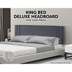 Linen Fabric King Bed Deluxe Headboard Bedhead - Grey V63-821583