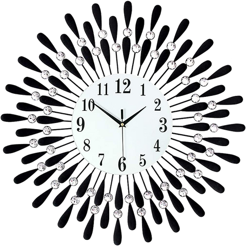 Large Modern 3D Crystal Wall Clock Luxury Art Metal Round Home Decor V63-824911