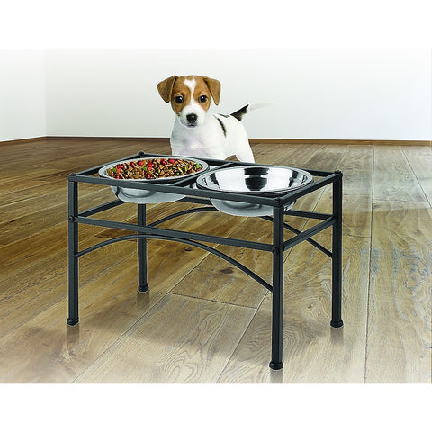 Dual Elevated Raised Pet Dog Puppy Feeder Bowl Stainless Steel Food Water Stand V63-827551