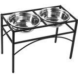 Dual Elevated Raised Pet Dog Puppy Feeder Bowl Stainless Steel Food Water Stand V63-827551