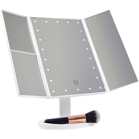 Makeup Mirror With LED Light Standing Mirror Magnifying Tri-Fold Touch V63-832231