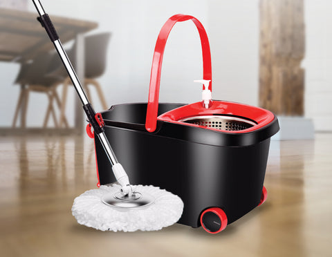 Spin Rotating Mop and Bucket Set with Wheels and 4 Microfibre Mop Heads V63-832241