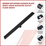 800mm Bathroom Shower Black Grate Drain w/Centre outlet Floor Waste V63-832911