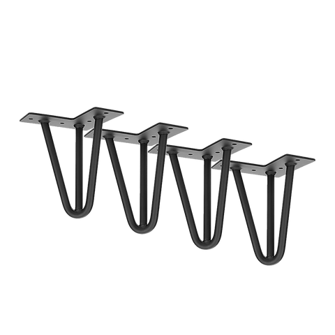 Set of 4 Industrial 3-Rod Retro Hairpin Table Legs 12mm Steel Bench Desk - 11cm Black V63-834921