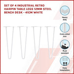 Set of 4 Industrial Retro Hairpin Table Legs 12mm Steel Bench Desk - 41cm White V63-835021