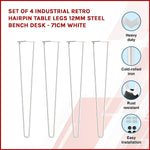 Set of 4 Industrial Retro Hairpin Table Legs 12mm Steel Bench Desk - 71cm White V63-835031