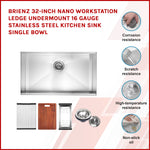 BRIENZ 32-inch Nano Workstation Ledge Undermount 16 Gauge Stainless Steel Kitchen Sink Single Bowl V63-836481