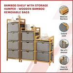 Bamboo Shelf with Storage Hamper - Wooden Bamboo Removable Bags V63-838781