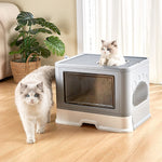 Jumbo Hooded Cat Litter Box Tray Pet Kitty Toilet for Large Cats w Hair Grooming V63-839211