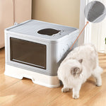 Jumbo Hooded Cat Litter Box Tray Pet Kitty Toilet for Large Cats w Hair Grooming V63-839211