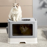 Jumbo Hooded Cat Litter Box Tray Pet Kitty Toilet for Large Cats w Hair Grooming V63-839211