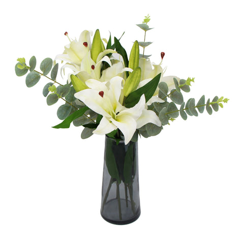 Premium Faux White Lily In Glass Vase V77-88013