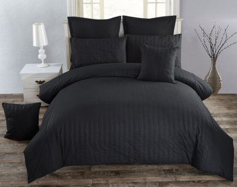 Seersucker King Size Black Duvet Quilt Cover Set V493-PAK-05