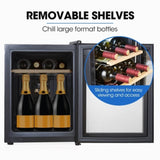 POLYCOOL 33L 12 Bottle Wine Bar Fridge Countertop Cooler Compressor Mirrored Glass Door, Black V219-APPWCLPY1TKA