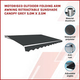 Motorised Outdoor Folding Arm Awning Retractable Sunshade Canopy Grey 5.0m x 2.5m V63-842891