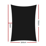 Instahut Shade Sail 5x7m Rectangle 280GSM 98% Black Shade Cloth SAIL-H-5X7-C-BK