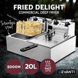 Devanti 20L Electric Commercial Deep Fryer Double Baskets 4400W CDF-D4C-DOUBLE