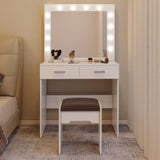 Fidel Vanity Set with Cushioned Stool and Lighted Mirror- White V264-TAB-716C-WHE-NA-1