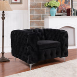 Single Seater Black Sofa Classic Armchair Button Tufted in Velvet Fabric with Metal Legs V43-SOF-JAQS1SBL