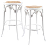 Aster 2pc Round Bar Stools Dining Stool Chair Solid Birch Wood Rattan Seat White V315-VOD-CAFE-22-2PC-KIT