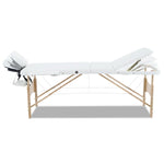 Zenses Massage Table 70cm Portable 3 Fold Wooden Beauty Bed White MT-WOOD-F3-WHITE-70