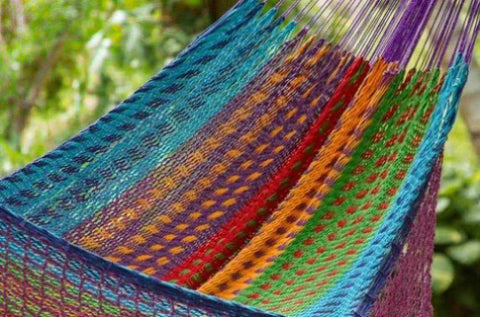 Outdoor undercover cotton Mayan Legacy hammock with hand crocheted tassels King Size Colorina V97-TDK COLORINA