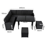 Ella 8-Seater Modular Outdoor Garden Lounge and Dining Set with Table and Stools in Black V264-OTF-526S-BLK