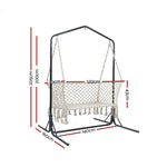 Gardeon Hammock Chair with Stand Macrame Outdoor Garden 2 Seater Cream HM-CHAIR-STAND-U-DOU-CREAM