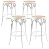 Aster 4pc Round Bar Stools Dining Stool Chair Solid Birch Wood Rattan Seat White V315-VOD-CAFE-22-4PC-KIT