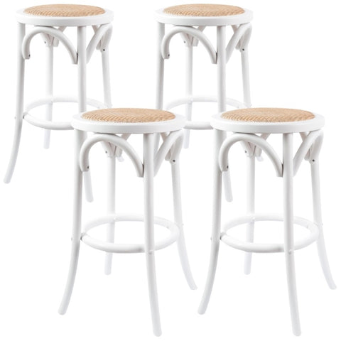 Aster 4pc Round Bar Stools Dining Stool Chair Solid Birch Wood Rattan Seat White V315-VOD-CAFE-22-4PC-KIT