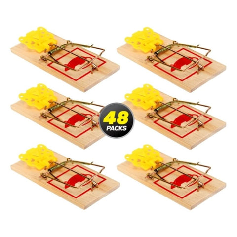 SAS Pest Control 48PCE Mice Rodent Traps Wooden Powerful Spring 10cm x 4.5cm V293-229147-48