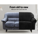 Artiss Sofa Cover Couch Covers 3 Seater Velvet Black SCOVER-VEL-3-BK