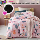 Happy Kids Miaow Glow in the Dark Quilt Cover Set Double V442-HIN-QUILTCS-MIAOW-PINK-DS