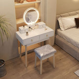 Dressing Vanity Table Stool Set with Make-up LED Lighted Mirror-White V264-TAB-708C-WHE-NA-1