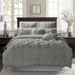 Diamond Pintuck Queen Size Grey Duvet Quilt Cover Set V493-ZQ-06